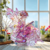 Fairy Acrylic Suncatcher, Stained Glass Style Reading Fairy with Books, Pink Wings Window Hanging, Fantasy Home Decor Gift